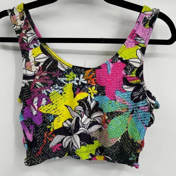 Love Tops - Love Womens Floral Athletic Crop Tank Top Side Cut Out Sleeveless NEW Large